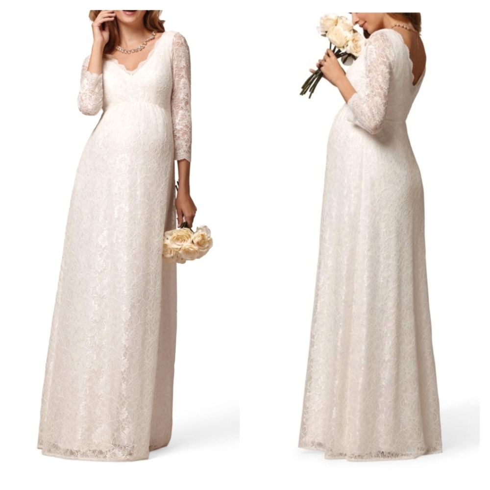 Tiffany Rose Chloe Lace V-neck Maternity Wedding Gown Size 2 US 6-8 Ivory